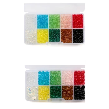 

10 Colors Crystal Beads Round Beads Faceted Loose Beads with Container Box for Jewelry Making