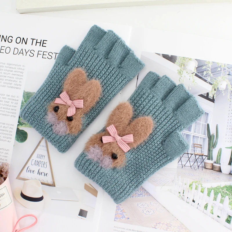 Зимние женские перчатки без пальцев Guantes Femme перчатки luvas теплые рукавички пэчворк Handschuhe для студентов и девушек Рождественский подарок - Цвет: G96 blue