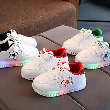 

Children Casual Shoes Boys Girls Fashionable Star Print LED Light Net Breathable Soft Running Sports Walking Shoes