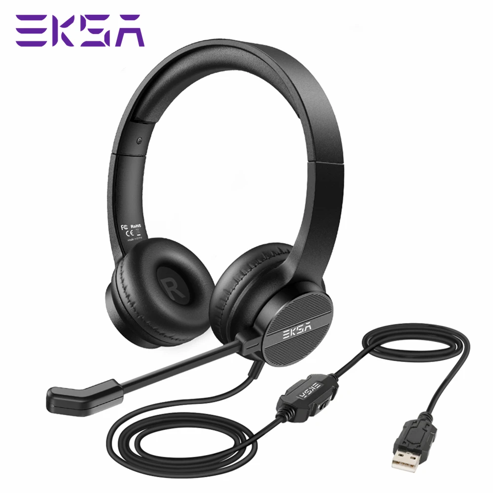 Eksa Pc Gaming Headset Gamer H12e Usb Enc Noise Cancelling Headphones With Microphone On Ear For Call Centre Traffic Computer Headphone Headset Aliexpress