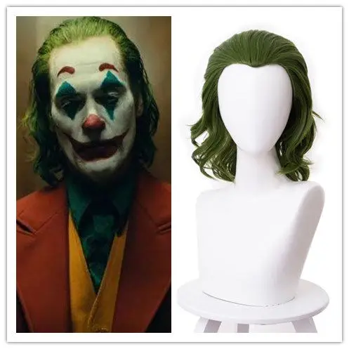 

2019 Joker Origin Movie Horror Scary Clown Joker Wig Cosplay Joaquin Phoenix Arthur Fleck Curly Green Synthetic Hair Wig Cap