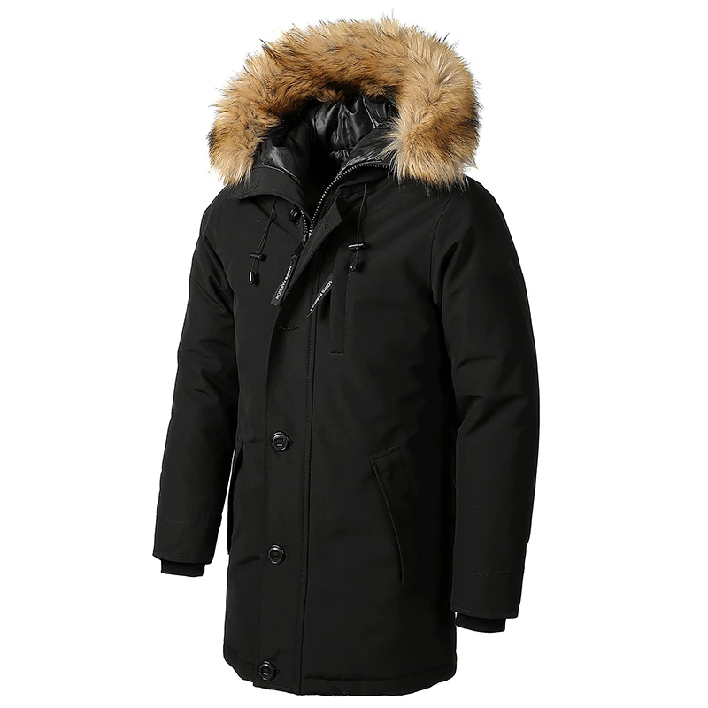 30* Мужская зимняя теплая куртка с меховым воротником, длинная толстая хлопковая Повседневная парка, Мужская Брендовая верхняя одежда с карманами, водонепроницаемая куртка-парка - Цвет: Black 326