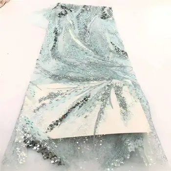 

New Nigerian Lace Fabric Sequins Embroidery Blue Lace Fabric 2020 High Quality African French Lace Fabric For Wedding A2252112