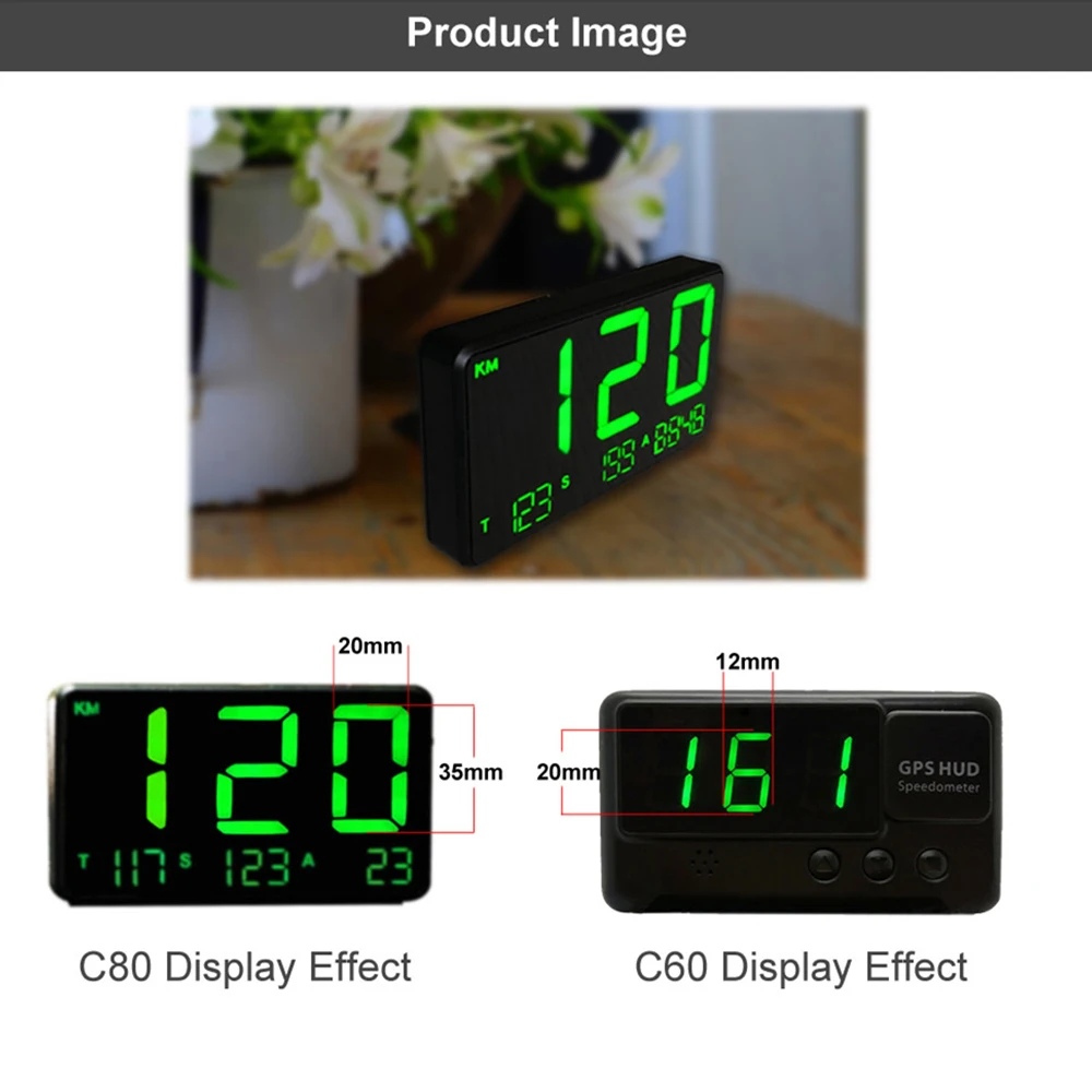 Автомобильный дисплей C80 gps измеритель скорости Электроника большой шрифт светодиодный дисплей км/ч MPH скорость сигнализации Высота цифровой общее время вождения
