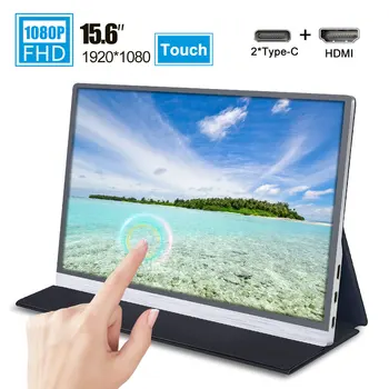 

15.6 inch 1080p type c Touch monitor miniHD 1920x1080 touchscreen display with Leather case for laptop phone computer MacBook NS