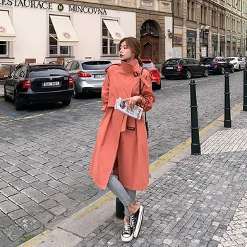 

Women's Windbreaker Mid-length Long Section 2020 Spring New Elegant Temperament Fashion Waist Loose Spring Trench Coat Women