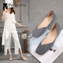 glitter sequins cloth square toe shallow flats women shoes transparent jelly flower soft bottom moccasins non-slip ballet flats