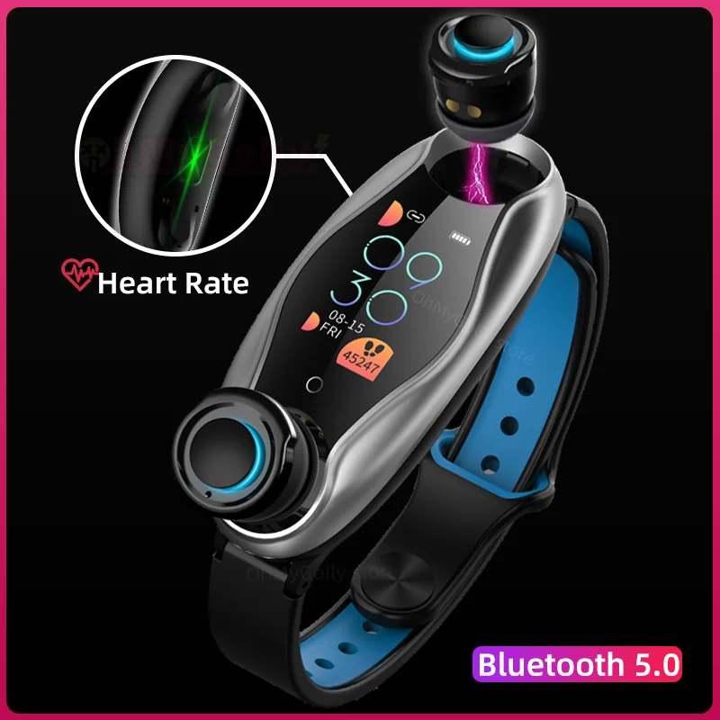 Новинка T90 Смарт часы TWS Bluetooth наушники монитор сердечного ритма браслет