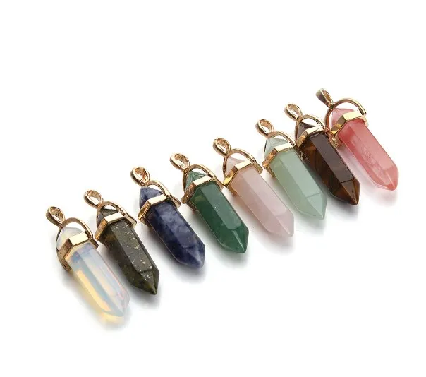 

5pcs 9*40mm bullet mix random color Alloy inlay Natural Stone Opal Bead For Jewelry Making DIY pendant