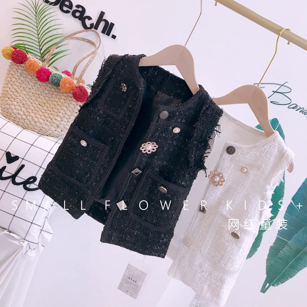 

2019 Fashion Girl Kids Button Vest Jacket Girls Kids Spring Autumn Elegant Jackets Children OverCoats Clothes