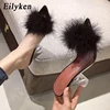 Eilyken Summer Woman Pumps PVC Transparent Feather Perspex Crystal High Heels Fur Peep Toe Mules Slippers Ladies Slides Shoes ► Photo 3/6