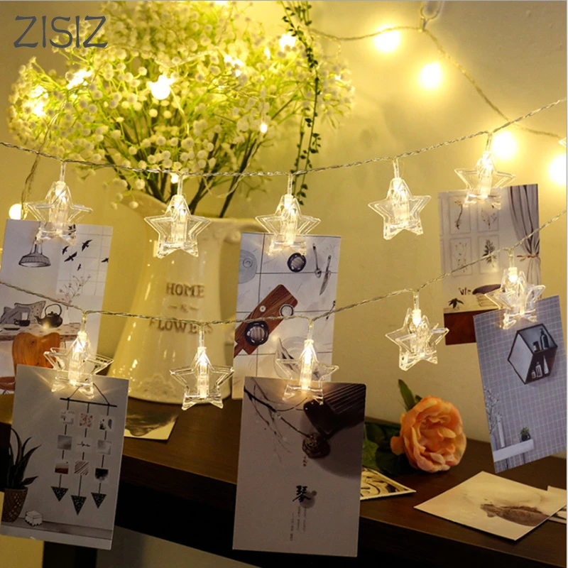 ZISIZ 1,5 м 3 м 10 светодиодный s 20 светодиодный Светодиодный светильник с зажимом для фото уличный гирлянда на батарейках рождественские украшения вечерние, свадебные, рождественские