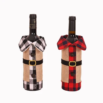 

2Pce/Lot/Burlap Plaid Clothes Wine Bottle Set/Christmas Home Decor/Christmas Wine Bottle Set/Bottle Decoration/Christmas Gift