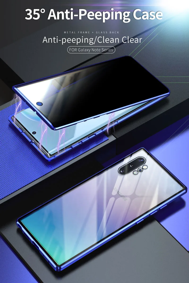 Privacy Tempered Glass Case for Samsung Note 10 10Plus 9 8 Anti Peep Magnet Metal Bumper Cover Shatterproof Screen Protector |