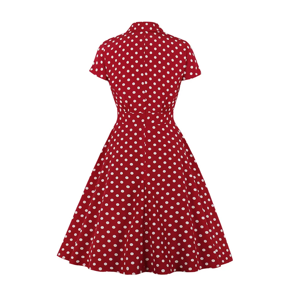 Sisjuly женские красные платья в горошек в стиле ретро Летние Плиссированные винтажные платья трапециевидной формы с коротким рукавом милые офисные женские шикарные платья