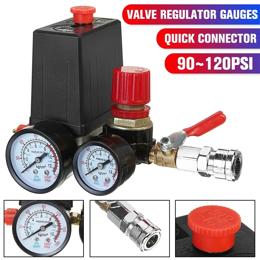240V 20 A Air Compressor 90-120 PSI Pump Pressure Switch Manifold Regulator Control Valve With Quick Connector Gauges | Инструменты