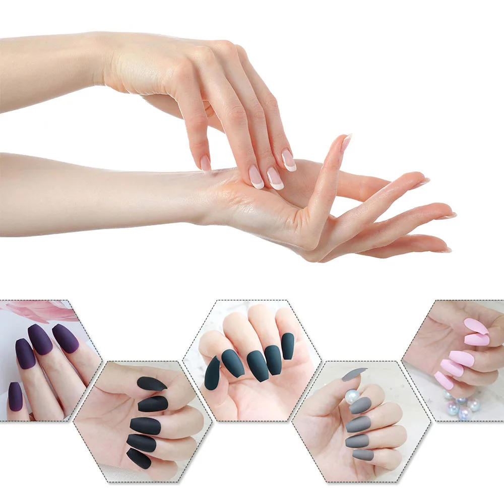 

24pcs Colorful Coffin Nails Matte False Nails Frosted Press On Nails Full Cover Medium Ballerina Artificial Nails Art Tips
