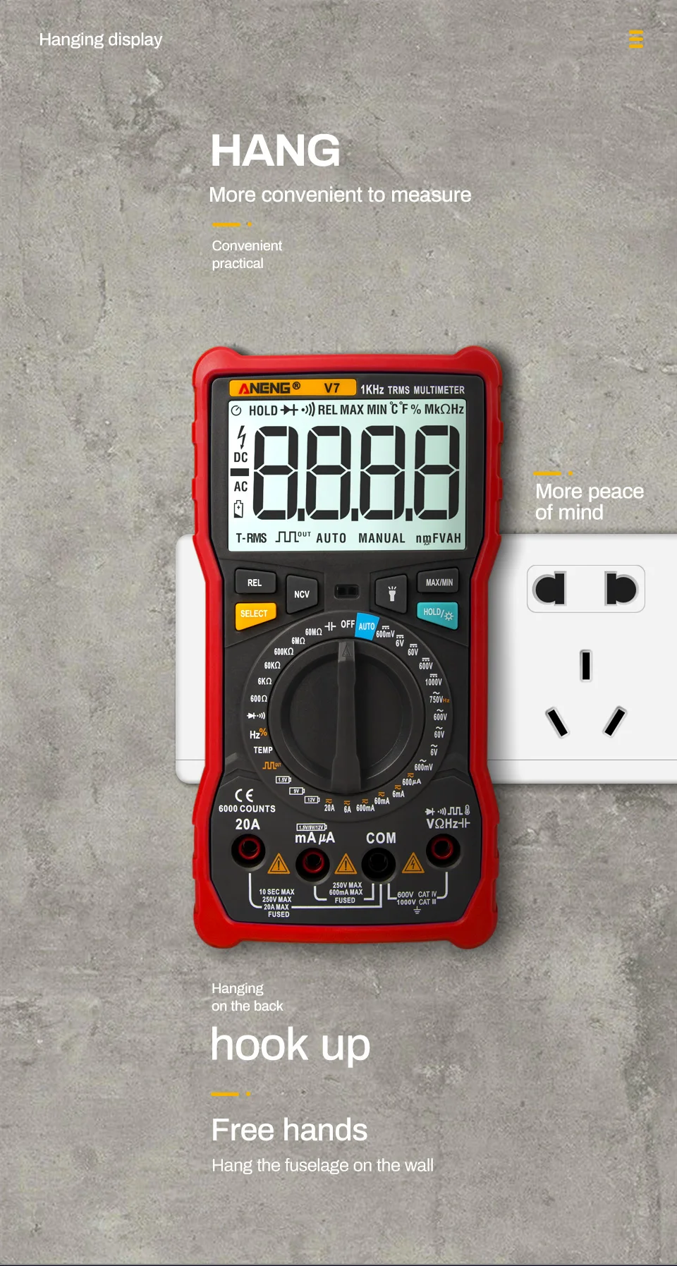 ANENG V7 цифровой мультиметр Профессиональный True RMS AC DC ЖК-Вольтметр Амперметр электронный резистор конденсатор транзисторный тестер