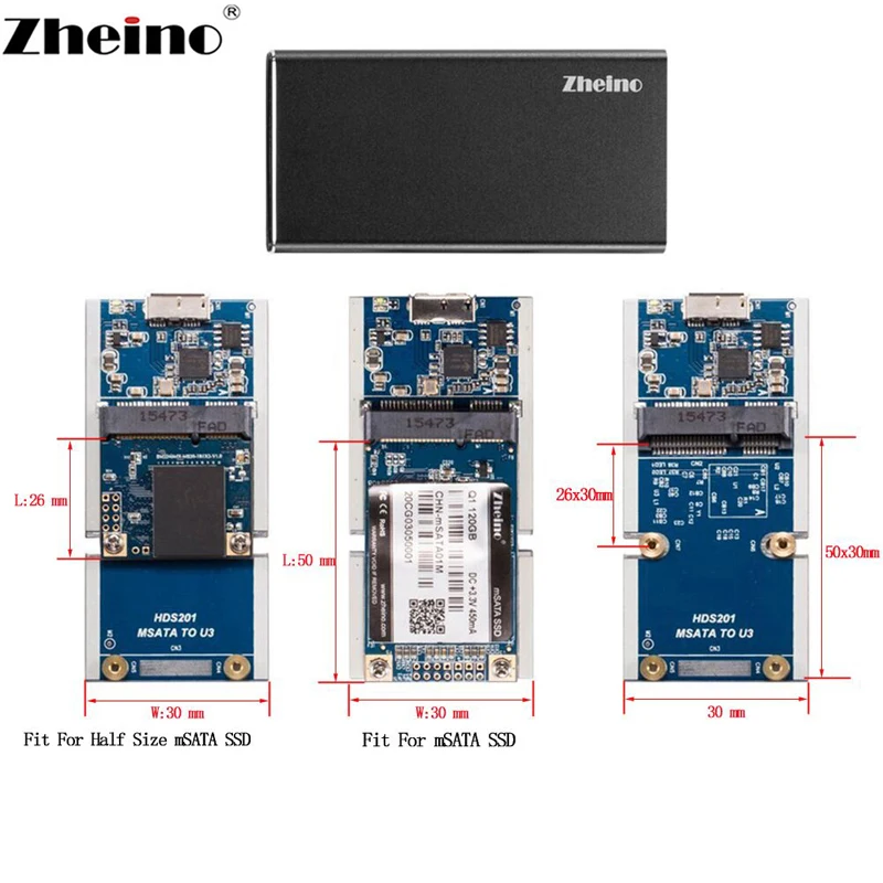 Zheino мини портативный мобильный жесткий диск коробка USB 3,0 mSATA SSD чехол алюминиевый внешний корпус для mSATA/половина размер SSD