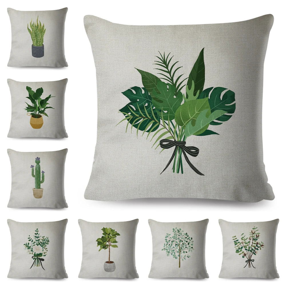 

Nordic style Cushion Cover Decor Art Plant Cactus Green Leaves Pillowcase Polyester Pillow Case for Sofa Home Car 45x45cm