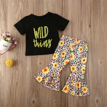 

2PCS Toddler Kids Baby Girl Clothes T-shirt Tops+Floral Flared Pants Outfits Set