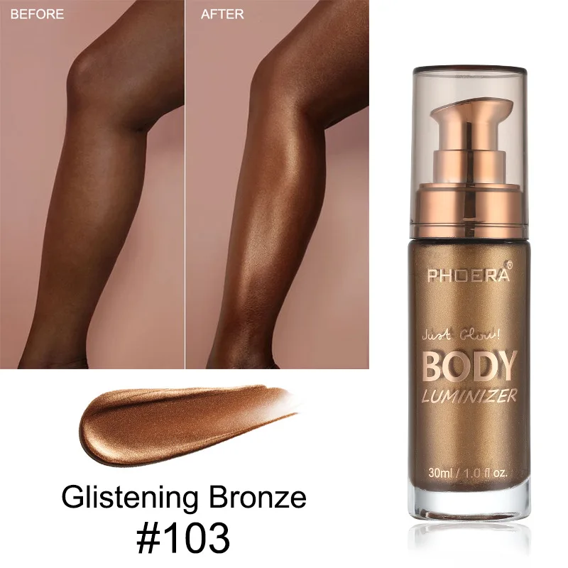 PHOERA Body Luminizer Shimmer Corrective Highlighter Foundation Professional for face and Body Makeup Liquid Body Melanin TSLM1