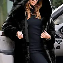 Женское модное плюшевое пальто размера плюс S-5XL, зимние плотные теплые пушистые куртки, женская верхняя одежда из искусственного меха, длинное меховое теплое пальто с капюшоном