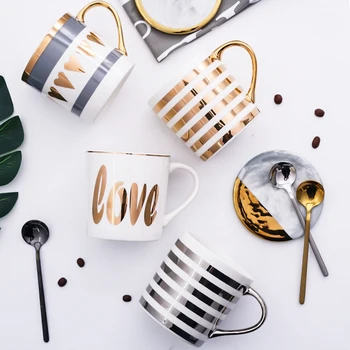 

Creative Golden Ceramic Mug Couple Pair Cup European Light Luxury Office Water Cup Coffee Cup Milk Cup DD60MG