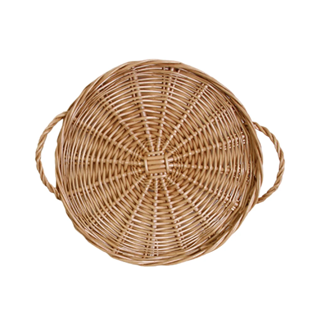 

Fruit Plate Rolling Pin Rattan Weaving Bread Basket Brown Wooden Christmas Round Home Decor Kitchen Tool Storage Tray