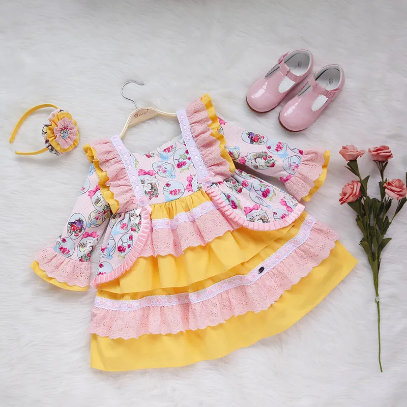 Cutestyles/летнее платье для девочек; осеннее платье с цветочным рисунком кролика; Новинка года; детская одежда с желтыми бантами; EG-DMGD112-B482