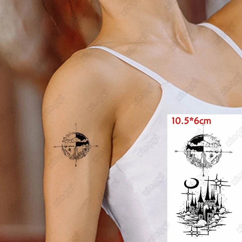 Waterproof Temporary Tattoo Sticker House Earth Moon Cross Women Flash  Tatoo Arm Wrist Water Transfer Fake Tatto Body Art Men - Temporary Tattoos  - AliExpress