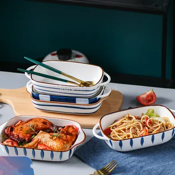 

Cheese Baked Rice Plate Household Ceramic Bakeware Oven Microwave Special Bake Bowl Net Red Plate Tableware Creative Dishes