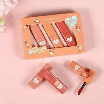 

Girly Color Lip Glaze Set Non-stick Cup Mini Matte Lipstick Temperament Lips Makeup 3Pcs/set