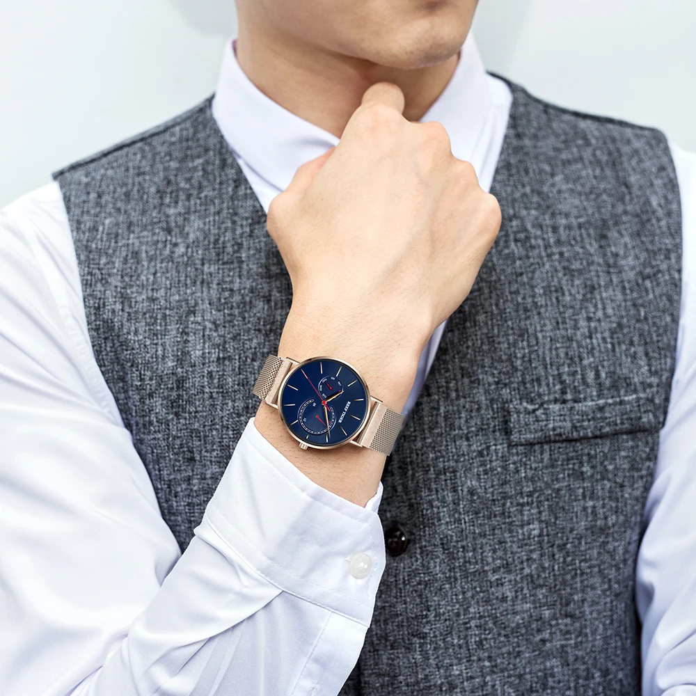 New Reef Tiger Luxury Dress Watch Blue Dial Rose Gold Men Quartz Watch Men Steel Watch Rga16-6