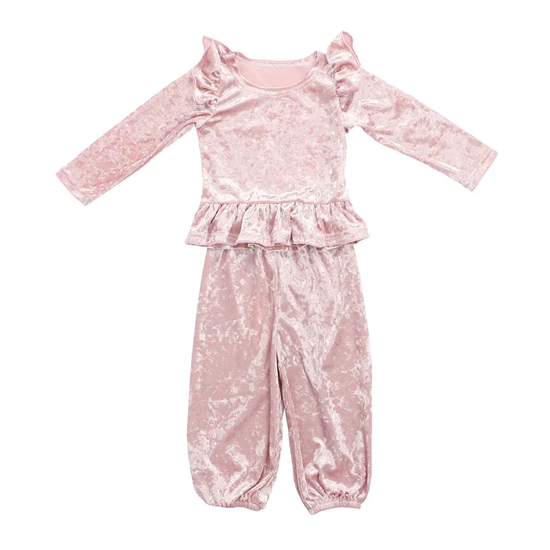 KY-TZ-1134-3 Kaiya angel/Новинка, комплект бархатной одежды для девочек, топ с оборками и рукавами-одиночками+ однотонные штаны для маленьких девочек, для свадебной вечеринки, осень зима наряд - Цвет: KY-TZ-1134-3