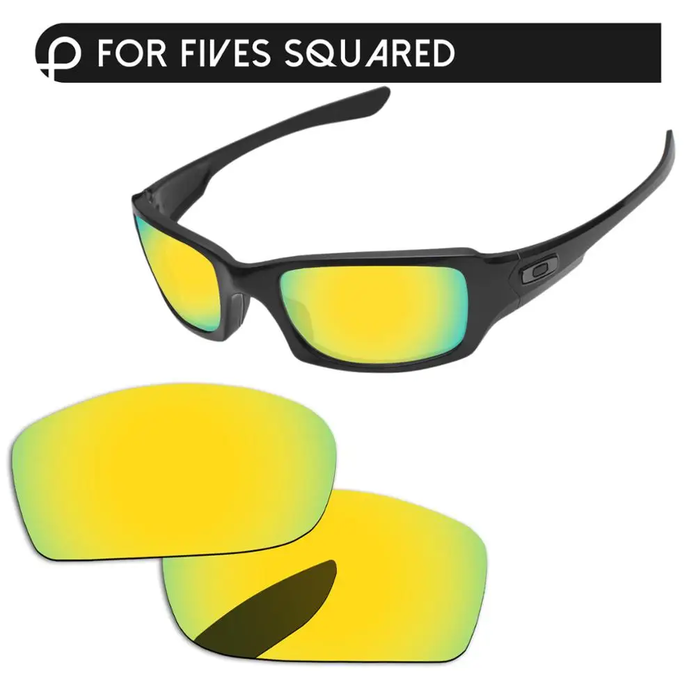 24 K золотое зеркало Поляризованные замены линзы для пятерки квадратные солнечные очки Frame 100% UVA и UVB Защита
