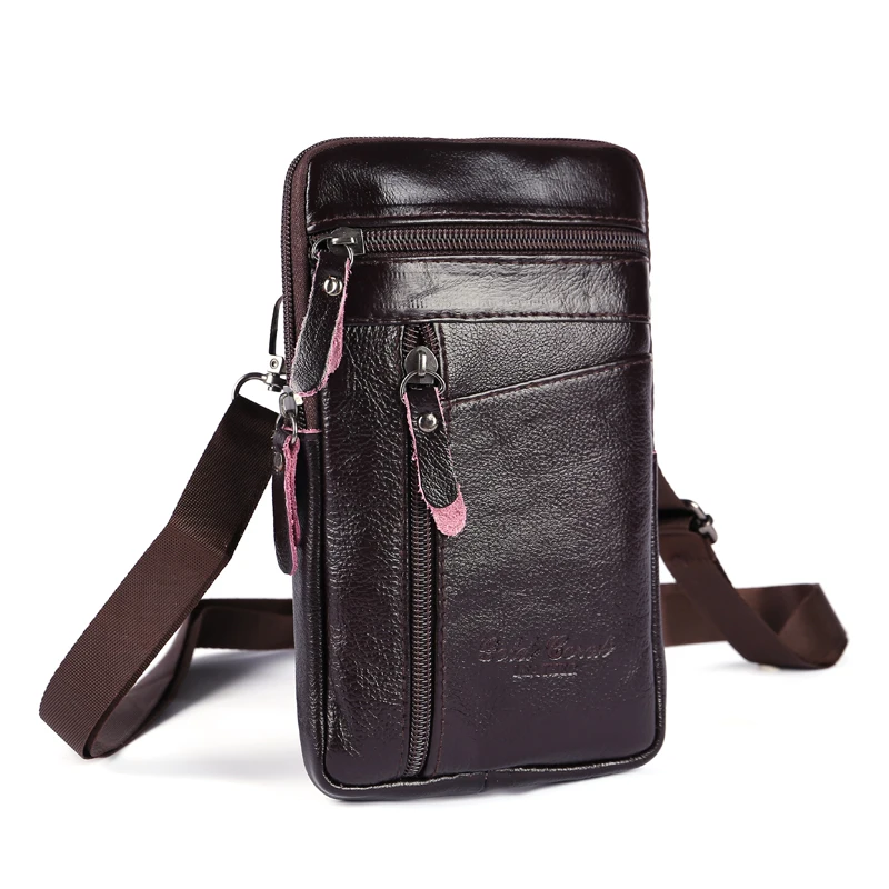 

Men's Genuine Leather Crossbody Mobile Phone Bag Male Vintage Single Shoulder Small Belt Bag Outdoor Travel Waist Fanny Pack