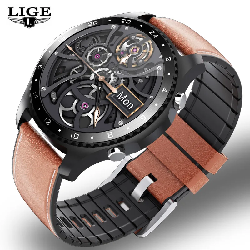 LIGE – montre connectée de luxe pour hommes, avec Bluetooth, appels, moniteur de fréquence cardiaque et de pression artérielle, mode 2020