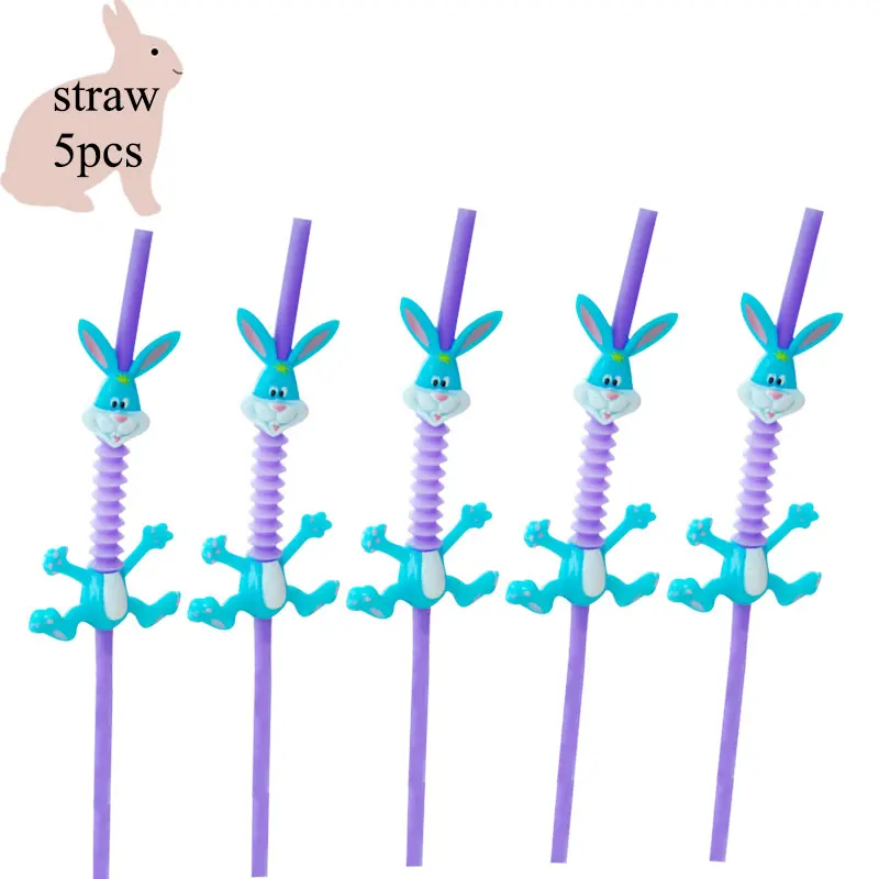 straw5pcs Новинка, вечерние одноразовые бумажные стаканчики с изображением кролика, Пасхальный кролик, десертные бумажные стаканчики, вечерние принадлежности для торта, посуда, украшения для детей - Цвет: straw5pcs