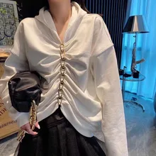 Aliexpress - 2021 Spring and Autumn New Fashion Metal Chain Pleated Personality Casual Temperament Hooded Long-sleeve Oversized Sweatshirt