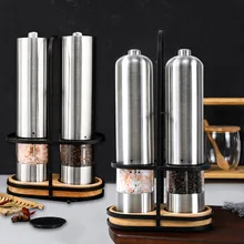 2 Pcs Stainless Steel Electric Salt and Pepper Mill Set Automatic Herb Spice Grinder Adjustable Coarseness Gifts Kitchen Gadget
