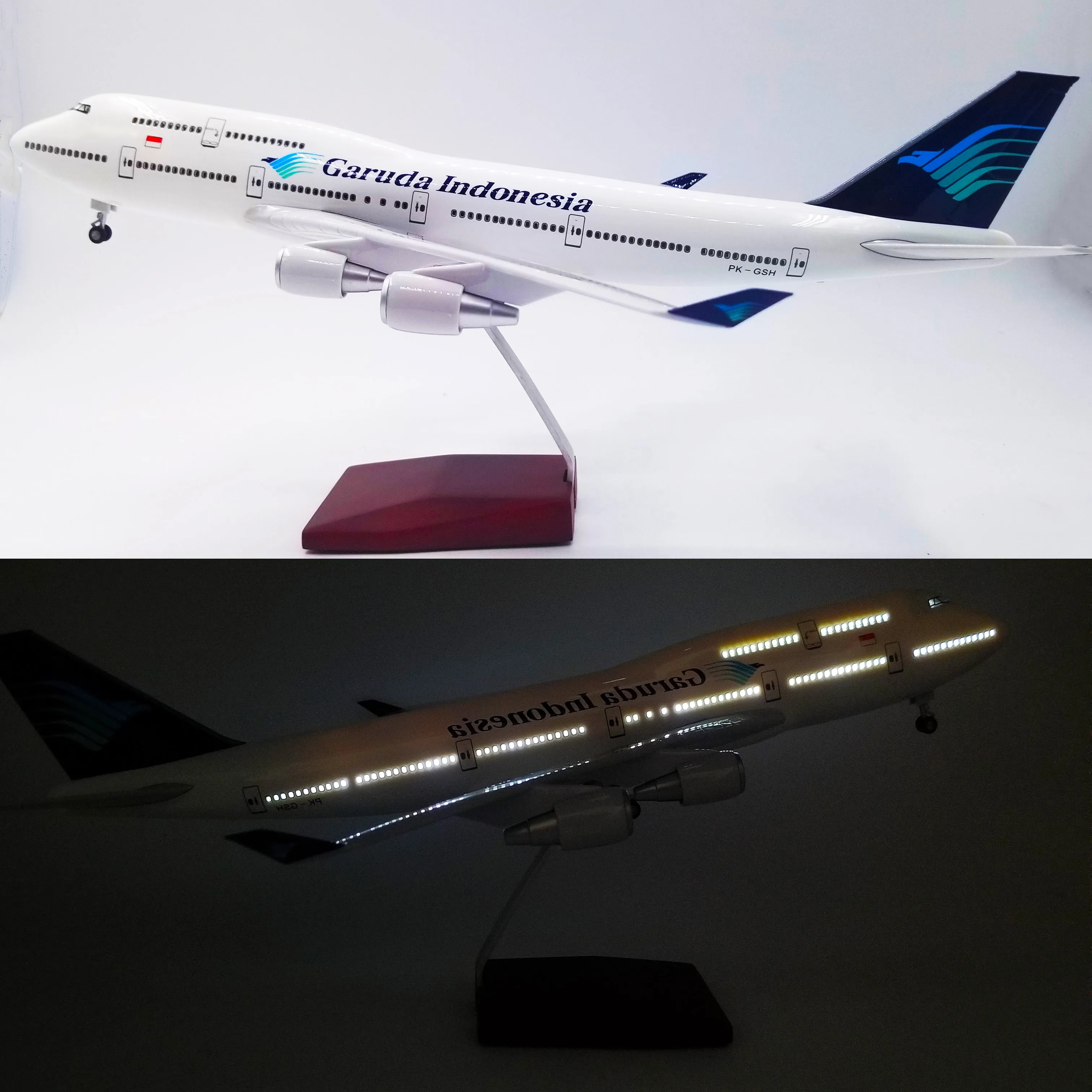 

1/150 Scale 47CM Airplane Boeing B747 with Light and Wheels Garuda Indonesia Model Toys Aircraft Model Resin Plastic Alloy Plane