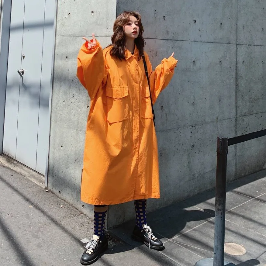 SuperAen Harajuku модный Тренч для женщин с отворотом Дикий Повседневный карман Женская ветровка Осень новинка женская одежда