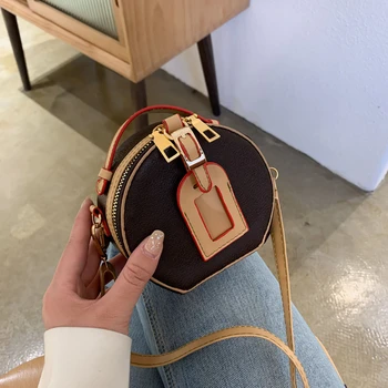 

Female Circular Mini Bags PU Leather Patchwork Women's Small Shoulder Bag Summer Trendy Shopping Travel Schoo l Handbag For Girl