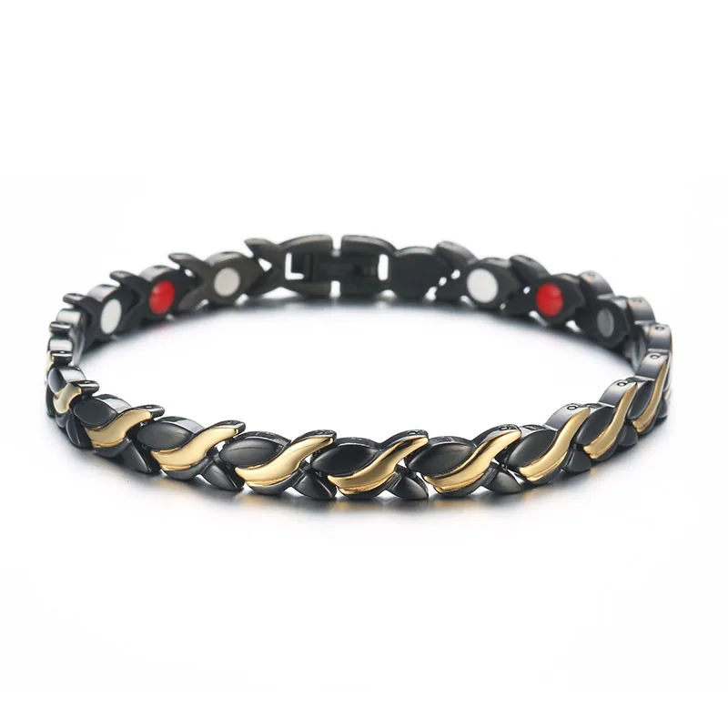 Classic Wavy Slimming Bracelet Black Gold Charm Titanium Steel Magnetic Bracelet Leaf Sports Health Care Weight Loss Product New