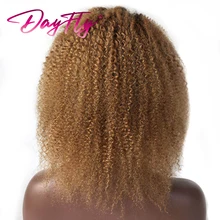 Perruque Lace Closure Wig 4x4 brésilienne naturelle, cheveux crépus bouclés, Afro, perruque Swiss Lace Wig, pre-plucked, T1b 27 99j 30, pour femmes