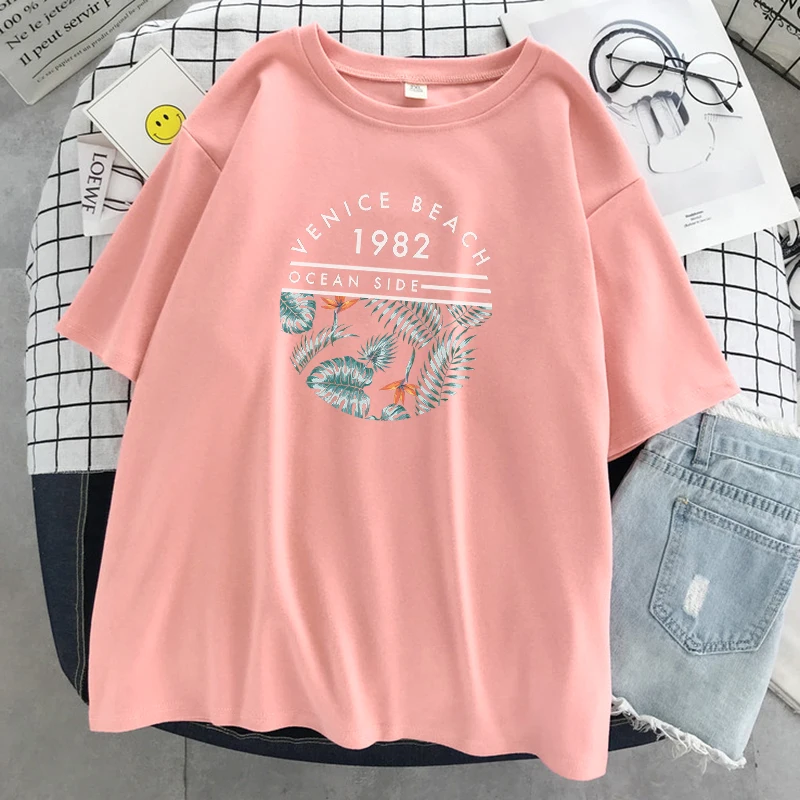 Tops　Brand　1982　Beach　Summer　Women's　Loose　Style　T　Shirt　Print　T　Women　Soft　Clothing　O-Neck　T-Shirt　Shirts　Casual　AliExpress　Venice　Letter