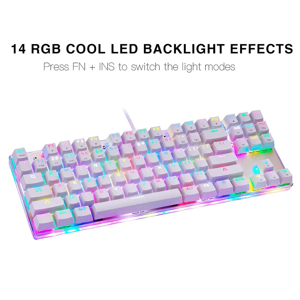 Motospeed K87S RGB NKRO Mechanical Gaming Keyboard - White With USB Cable 87 Key With RGB Backlight Suitable For Gamer Computers