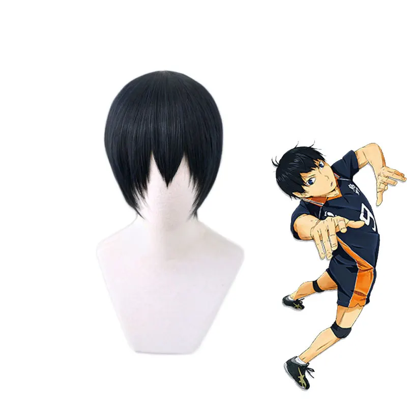 Haikyuu! Короткий парик Kageyama Tobio черного и синего цвета костюм для косплея