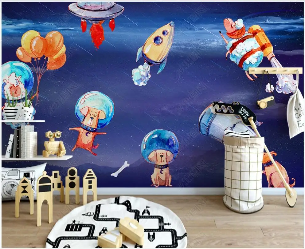 

Custom mural 3d photo wallpaper Hand drawn space universe animal children's room home decor wallpaper for walls 3 d in rolls